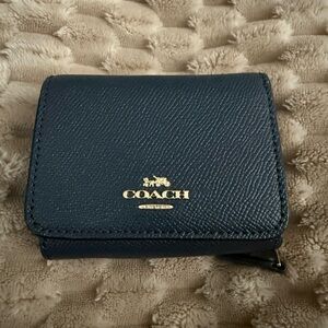 Coach Midnight Blue Leather Trifold Wallet